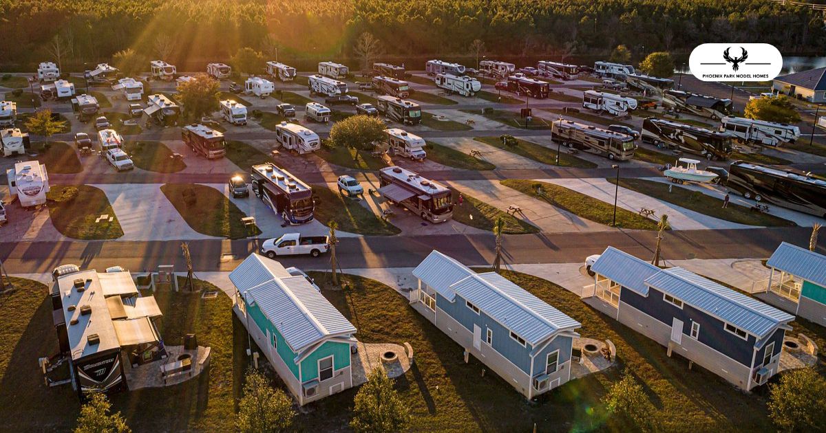 aerial view of a prv community with lots of amenities