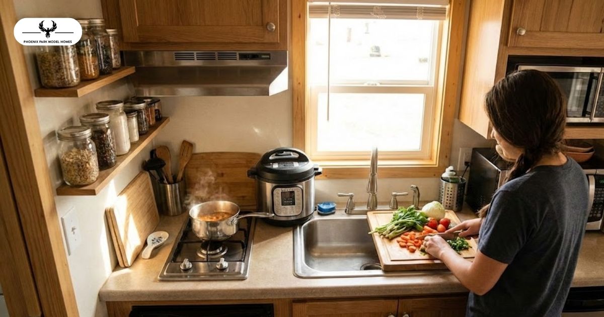 cooking in a park model kitchen