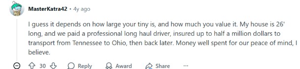 reddit discussion on park model transportation